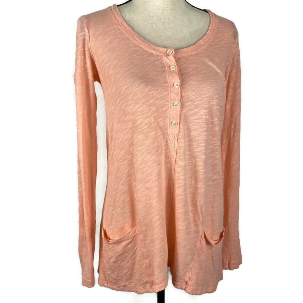 Left of Center Henley Top Anthropologie Button Scoopneck Tunic Pink Womens XS